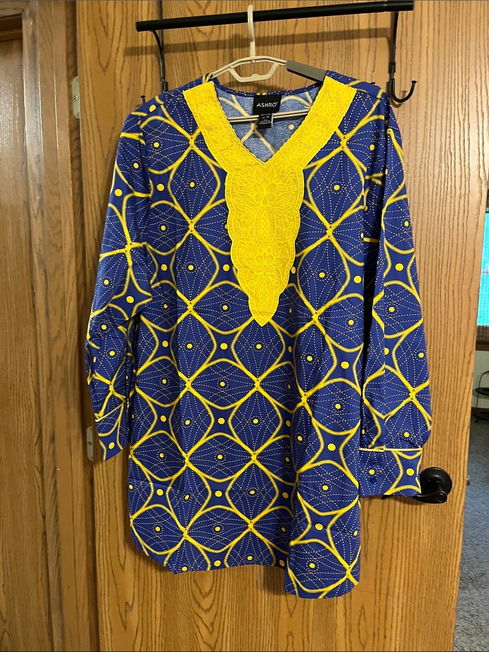 Size XL Ashro Deondre Men's Tunic Top Shirt Royal Blue/Gold Afrocentric Tribal - Picture 2 of 5